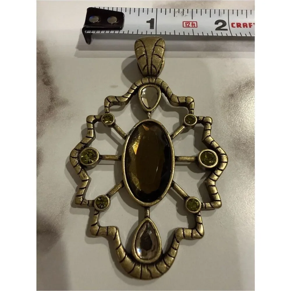 Vintage Gold Tone Statement Pendant Women Large Boho Gemstone Wide Bail